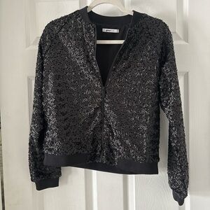 Gina Tricot Black Sequin Bomber Jacket – Statement Party Jacket size Small